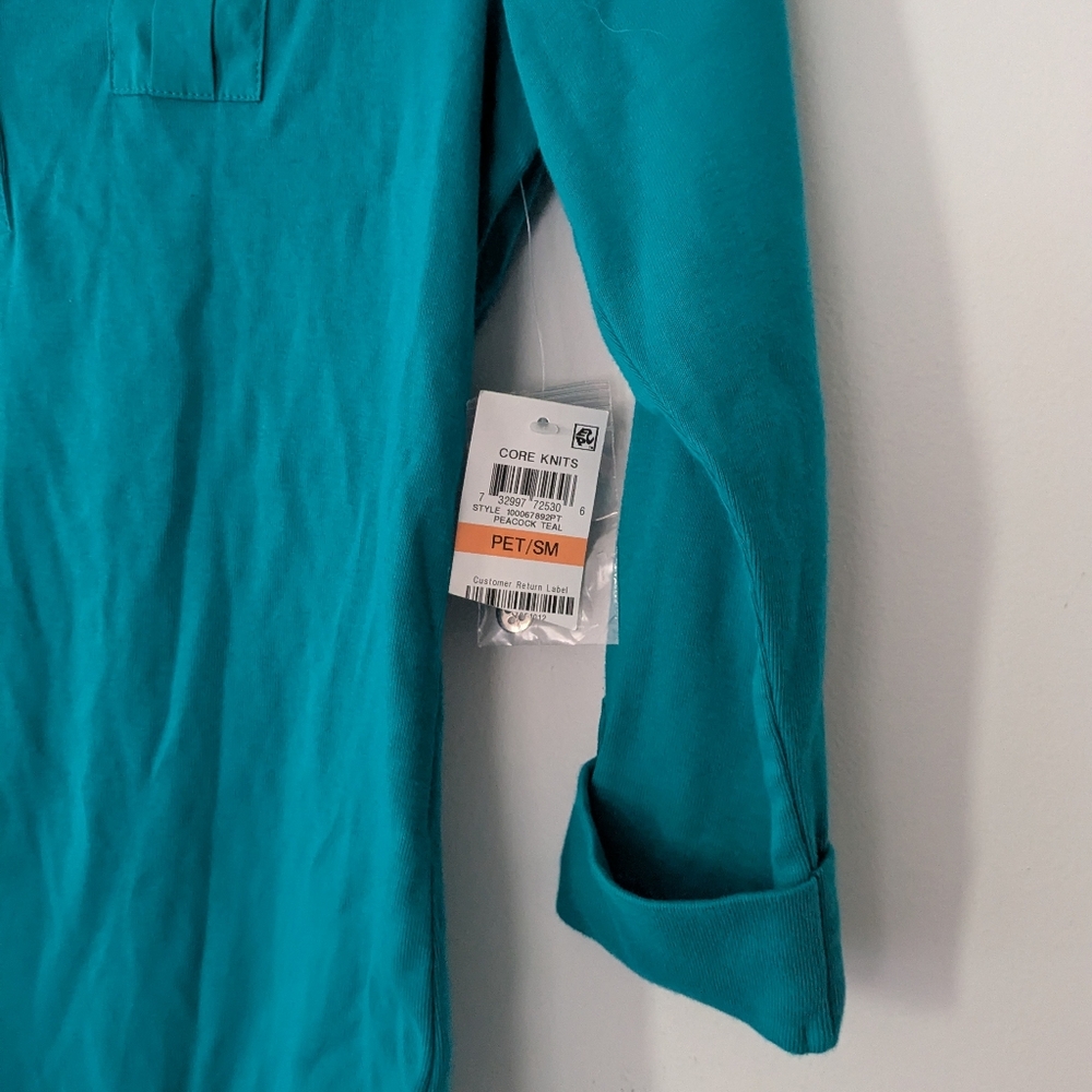 NWT! Karen Scott Teal Knit Polo Top - Picture 6 of 7